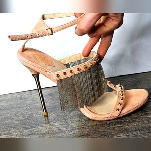 Brian Atwood peach suede heels